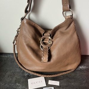 RARE Gucci Alligator Trimmed Leather Brown LARGE HOBO EUROPE EXCLUSIVE❤️